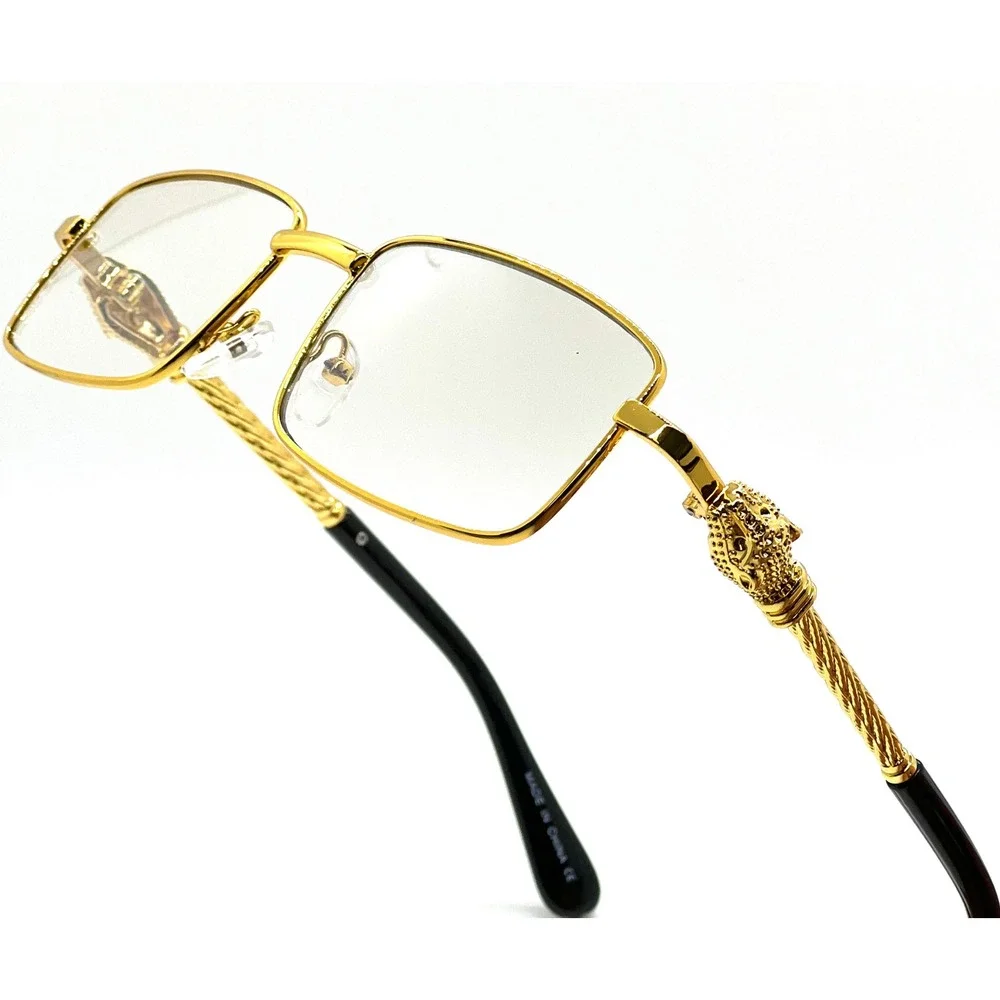 Gold Sunglasses Mens Rectangle Frame Fashion Clear‎ Eye Glasses Hip Hop Street